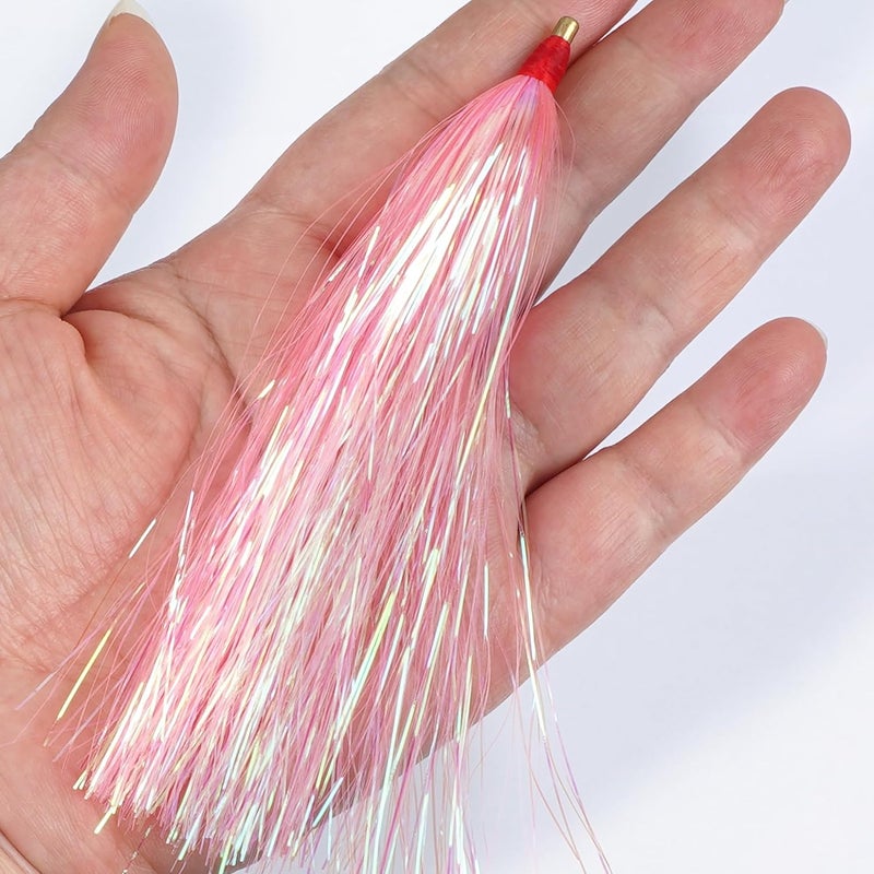 VATEICO Fishing Teasers,Bucktail Teaser Mylar Flash Teaser Tail Rigs Skirts Hair Flounder Fishing Lure Bait Rigs for Saltwater Freshwater - Image 4